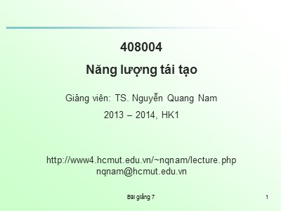 Bài giảng Năng lượng tái tạo - Chương 3: Năng lượng gió (Phần 1) - Nguyễn Quang Nam