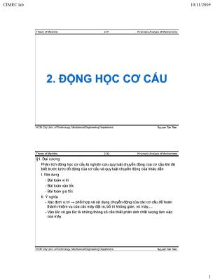 Bài giảng Nguyên lý máy - Chương 2: Động học cơ cấu - Nguyễn Tân Tiến