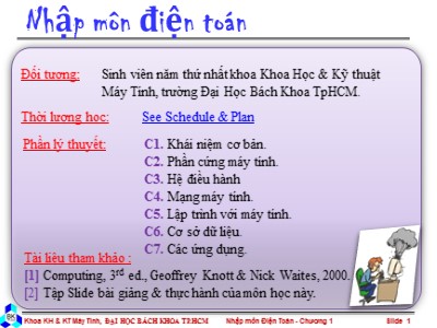 Bài giảng Nhập môn điện toán - Chương 1: Khái niệm cơ bản