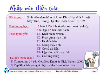 Bài giảng Nhập môn điện toán - Chương 1+2