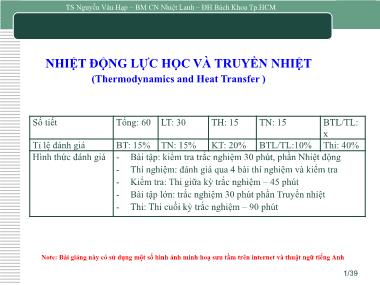 Bài giảng Nhiệt động lực học và truyền nhiệt - Chapter 1: Một số khái niệm cơ bản - Nguyễn Văn Hạp
