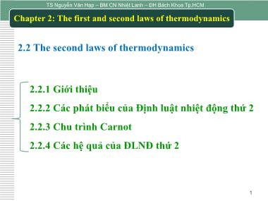 Bài giảng Nhiệt động lực học và truyền nhiệt - Chapter 2: The first and second laws of thermodynamics (Part 2) - Nguyễn Văn Hạp