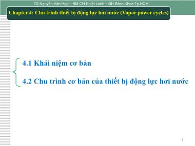 Bài giảng Nhiệt động lực học và truyền nhiệt - Chapter 4: Chu trình thiết bị động lực hơi nước (Vapor power cycles) - Nguyễn Văn Hạp