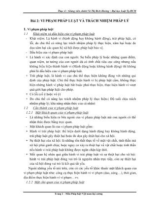 Bài giảng Pháp luật Việt Nam đại cương - Bài 2: Vi phạm Pháp luật và trách nhiệm pháp lí