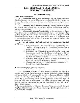 Bài giảng Pháp luật Việt Nam đại cương - Bài 5: Khái quát về Luật hình sự, Luật tố tụng hình sự - Vũ Thị Bích Hường