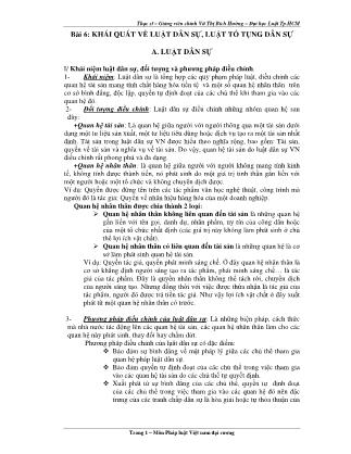 Bài giảng Pháp luật Việt Nam đại cương - Bài 6: Khái quát về Luật dân sự, Luật tố tụng dân sự - Vũ Thị Bích Hường
