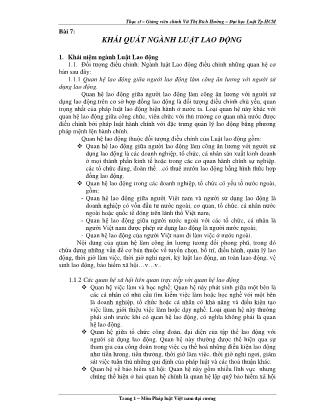 Bài giảng Pháp luật Việt Nam đại cương - Bài 7: Khái quát luật ngành lao động - Vũ Thị Bích Hường