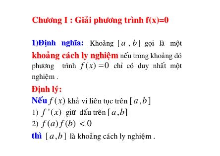 Bài giảng Phương pháp tính - Chương I: Giải phương trình f(x)=0 - Ngô Thu Lương