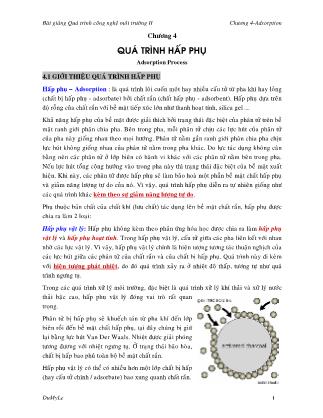 Bài giảng Quá trình công nghệ môi trường II - Chương 4: Quá trình hấp phụ - Dư Mỹ Lệ