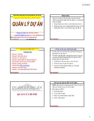 Bài giảng Quản lý dự án - Chương 5bis: Kiểm soát chi phí - Nguyễn Thống