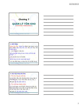 Bài giảng Quản lý sản xuất cho kỹ sư - Chương 7: Quản lý tồn kho (Inventory managemant) - Đường Võ Hùng
