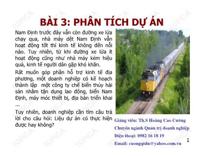 Bài giảng Quản trị dự án - Bài 3: Phân tích dự án - Hoàng Cao Cường