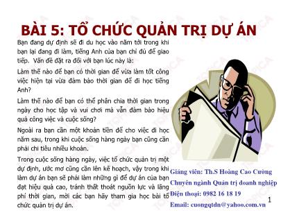 Bài giảng Quản trị dự án - Bài 5: Tổ chức quản trị dự án - Hoàng Cao Cường