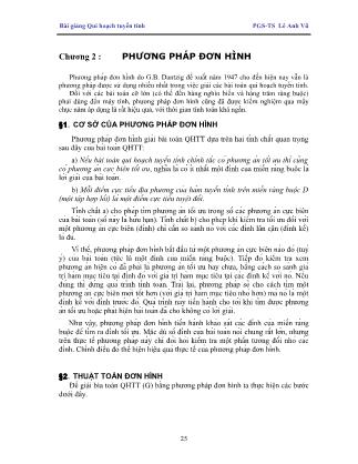 Bài giảng Qui hoạch tuyến tính - Chương 2: Phương pháp đơn hình - Lê Anh Vũ