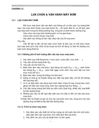 Bài giảng Thủy lực máy nén - Chương 13: Lựa chọn & Vận hành máy bơm - Đặng Quốc Dũng