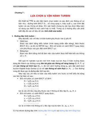 Bài giảng Thủy lực máy nén - Chương 7: Lựa chọn & vận hành turbin - Đặng Quốc Dũng