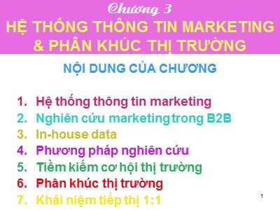 Bài giảng Tiếp thị giữa các tổ chức - Chương 3: Hệ thống thông tin marketing & Phân khúc thị trường - Dương Thị Ngọc Liên