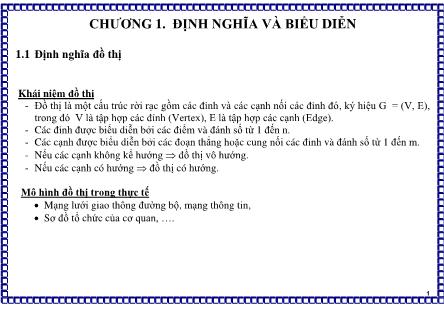 Bài giảng Toán rời rạc 2 - Chương 1: Định nghĩa và biểu diễn