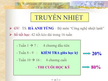 Bài giảng Truyền nhiệt - Chương 1: Những khái niệm cơ bản - Hà Anh Tùng