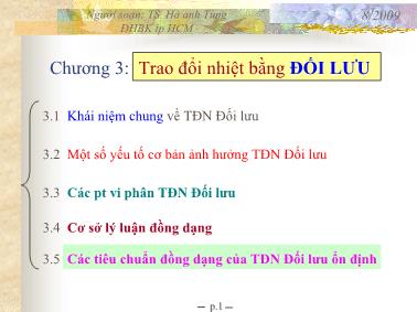 Bài giảng Truyền nhiệt - Chương 3: Trao đổi nhiệt bằng đối lưu - Hà Anh Tùng