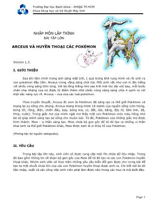 Bài tập lớp môn Nhập môn lập trình - Đề tài: Arceus và huyền thoại các Pokémon