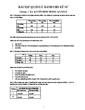 Bài tập Quản lý dành cho kỹ sư - Chương 2: Ra quyết định trong quản lý