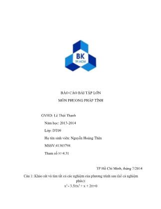 Báo cáo bài tập lớn môn Phương pháp tính - Nguyễn Hoàng Thân