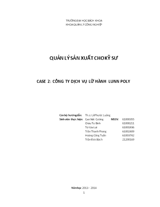 Báo cáo Quản lý sản xuất cho kỹ sư - Case 2: Công ty dịch vụ lữ hành Lunn Poly