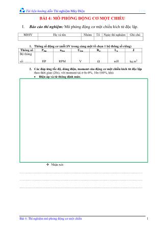 Báo cáo thí nghiệm môn Máy điện - Bài 4: Mô phỏng động cơ một chiều