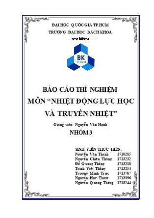 Báo cáo thí nghiệm môn Nhiệt động lực học và truyền nhiệt - Nguyễn Văn Thanh