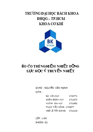 Báo cáo thí nghiệm Nhiệt động lực học và truyền nhiệt - Lab 1 - Bùi Văn Duy