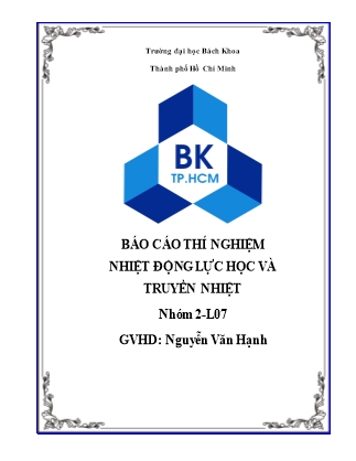 Báo cáo thí nghiệm Nhiệt động lực học và truyền nhiệt - Nhóm 2