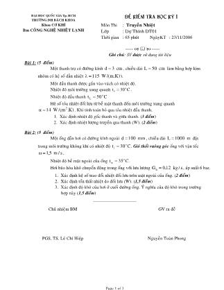 Bộ đề kiểm tra cuối kỳ môn Truyền nhiệt - Nguyễn Toàn Phong