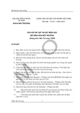 Câu hỏi ôn tập thi hết môn học Mô hình hóa môi trường - Bùi Tá Long