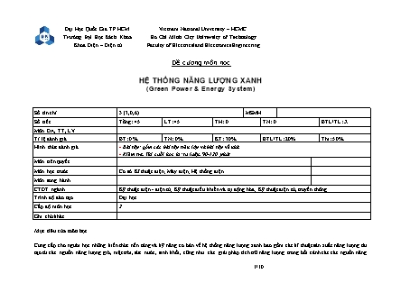 Đề cương môn học Hệ thống năng lượng xanh (Green power & Energy system)