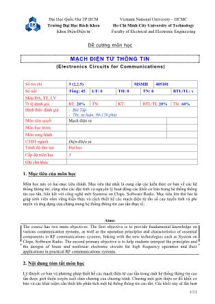 Đề cương môn học Mạch điện tử thông tin (Electronics circuits for communications)