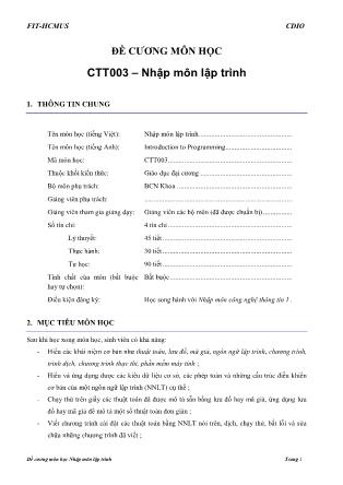 Đề cương môn học Nhập môn lập trình