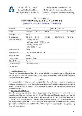 Đề cương môn học Phân tích và dự báo khai thác dầu khí (Petroleum production analysis and forecast)