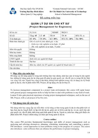 Đề cương môn học Quản lý dự án cho kỹ sư (Project management for engineers)