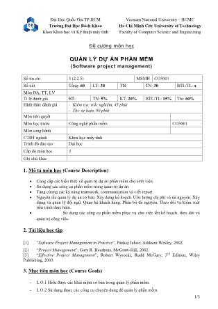 Đề cương môn học Quản lý dự án phần mềm (Software project management)