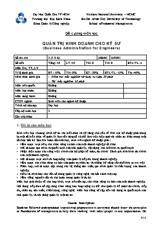 Đề cương môn học Quản trị kinh doanh cho kỹ sư (Business administration for engineers)