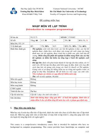 Đề cương môn Nhập môn về lập trình (Introduction to computer programming)