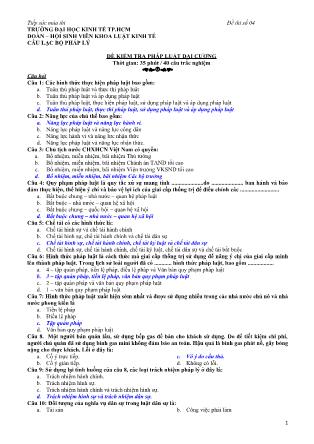 Đề kiểm tra môn Pháp luật đại cương - Đề 4 - Đại học Kinh tế thành phố Hồ Chí Minh