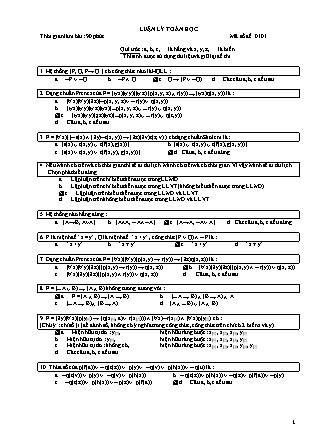 Đề thi cuối học kỳ môn Luận lý toán học năm 2005 - Mã đề 0101