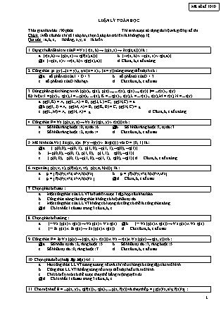 Đề thi cuối học kỳ môn Luận lý toán học năm 2006 - Mã đề 1010