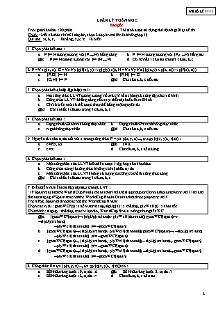 Đề thi cuối học kỳ môn Luận lý toán học năm 2006 - Mã đề 1111