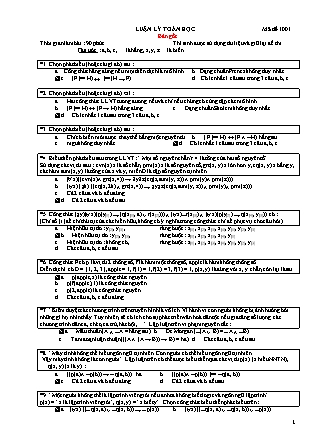 Đề thi cuối học kỳ môn Luận lý toán học năm 2007 - Mã đề 1001