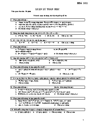 Đề thi cuối học kỳ môn Luận lý toán học năm 2009 - Mã đề 1011