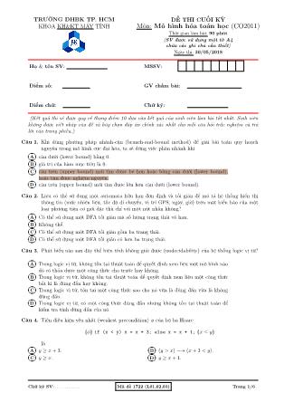 Đề thi cuối học kỳ môn Mô hình hóa toán học năm 2018 - Mã đề 1722 (L01,02,03) - Đại học Bách khoa thành phố Hồ Chí Minh (Có đáp án)
