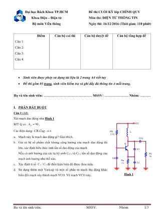Đề thi cuối kỳ môn Điện tử thông tin - Năm học 2016-2017 - Đại học Bách khoa thành phố Hồ Chí Minh